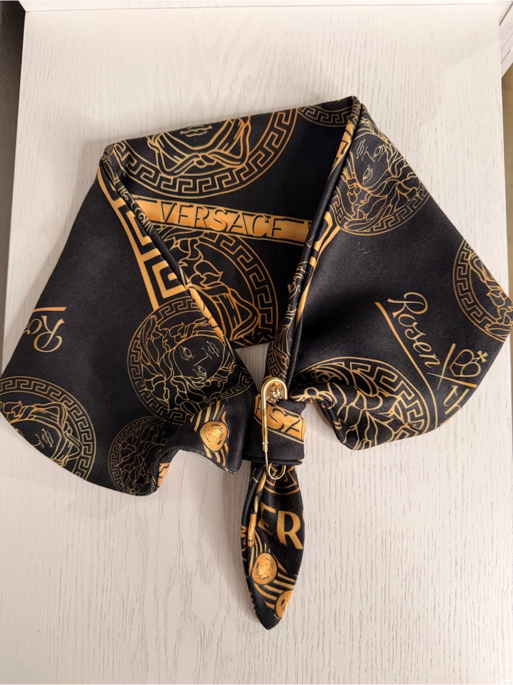 Black and Gold Medallion Silk-Feel Scarf - Designer Style